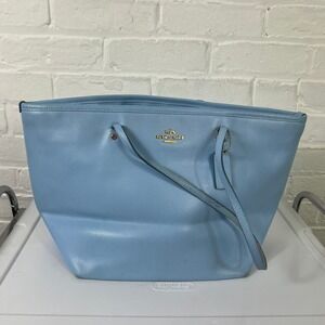 Coach Women's Genuine Leather Zip Tote Bag Blue One Size